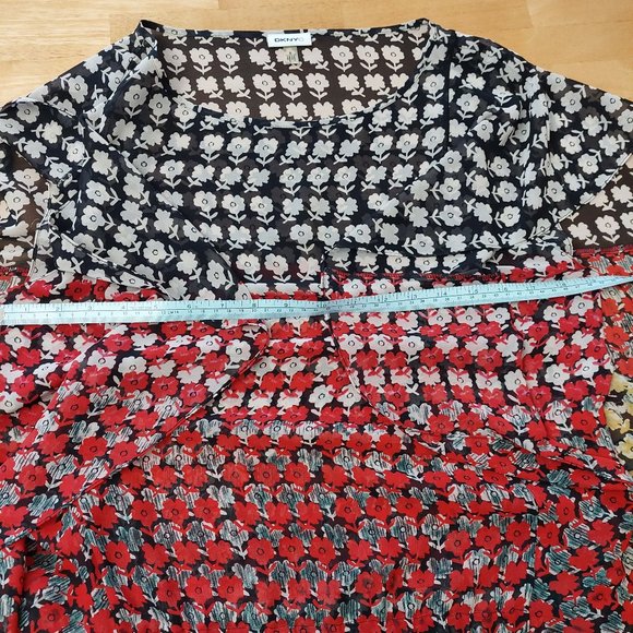 DKNYC Women Sheer Floral Pattern Tunic Blouse Elastic Waist Draped Sleeve Small - Picture 9 of 10